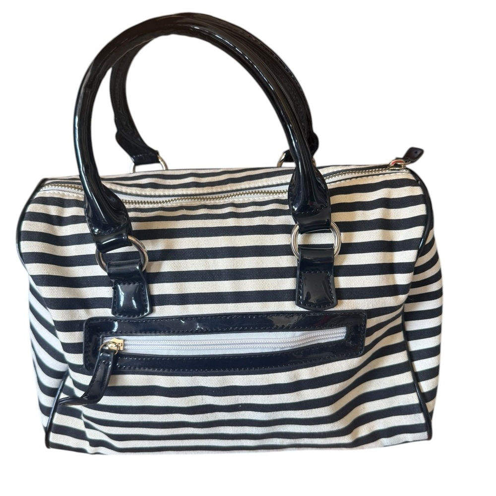 Striped Black and White Satchel Handbag